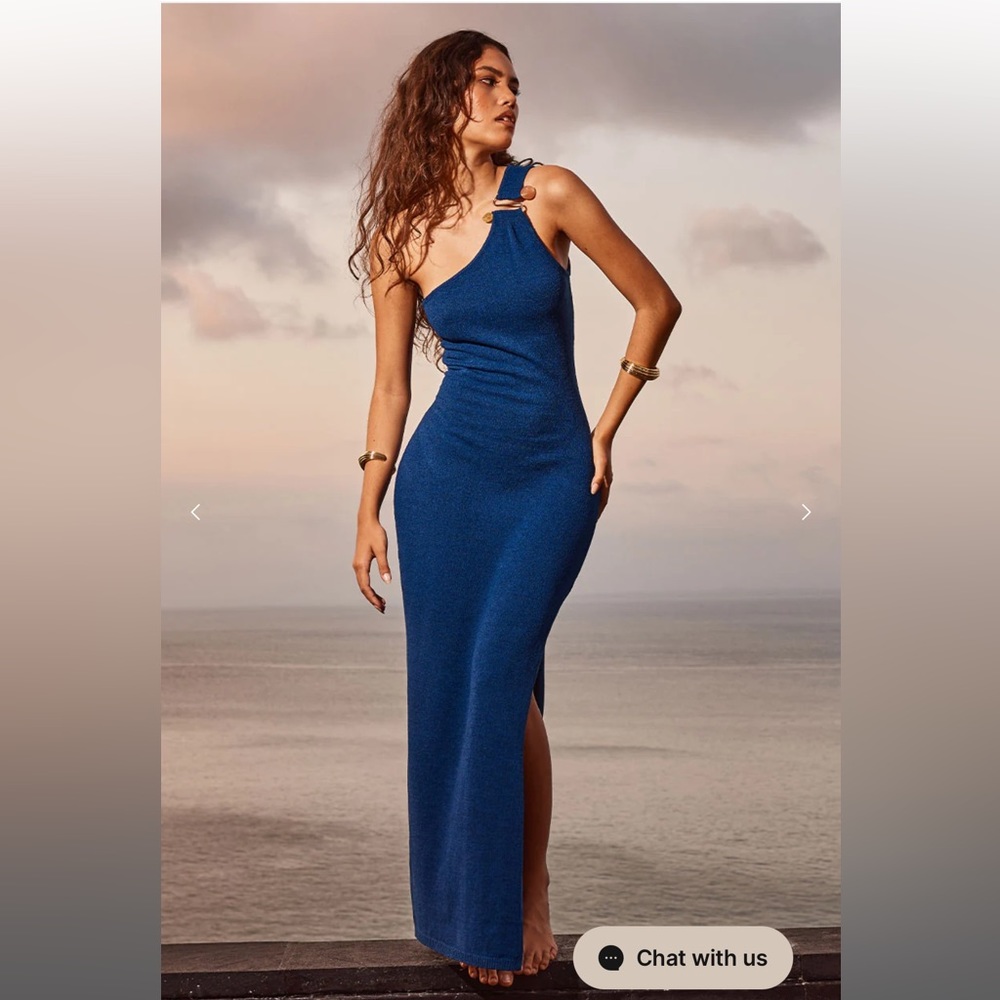Runaway the label blue one shoulder maxi dress